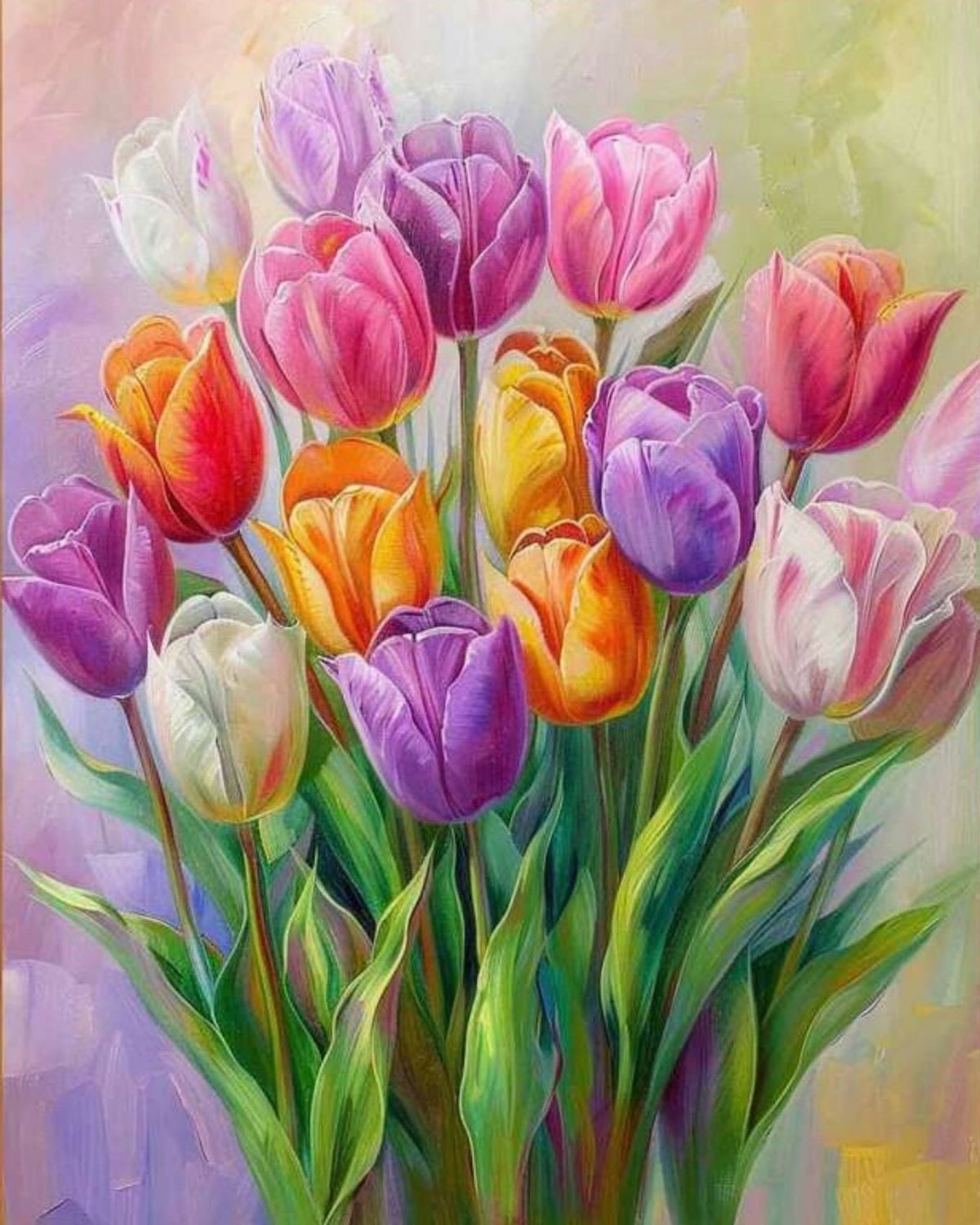 Tulips in Full Bloom, framed paint-by-numbers canvas