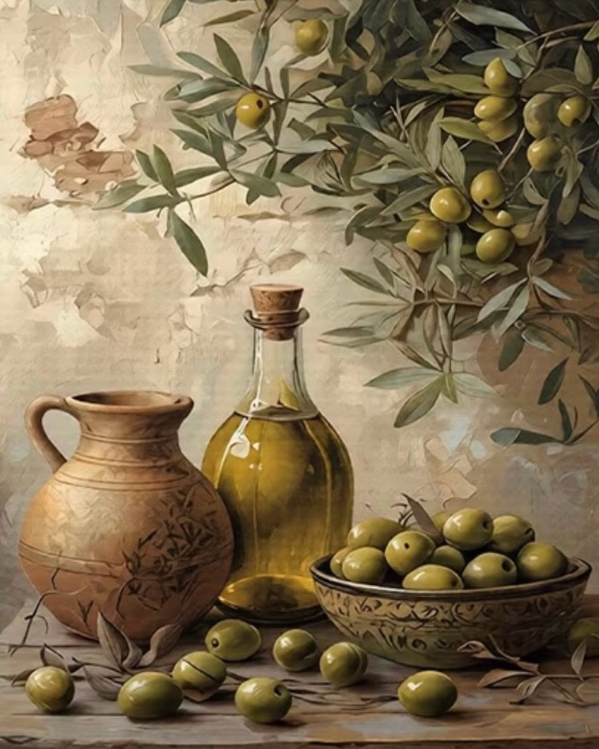 Olives and Oil, framed paint-by-numbers canvas