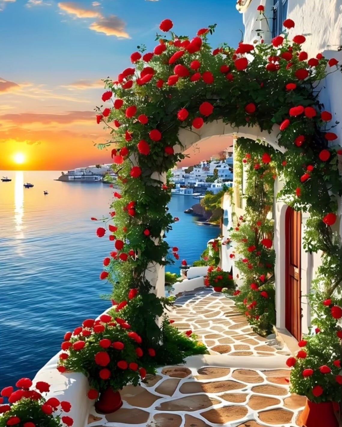 The Rose Arch, framed paint-by-numbers canvas