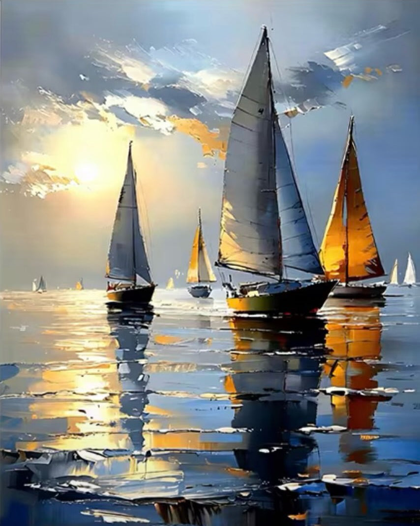 The Sailing Fleet, framed paint-by-numbers canvas