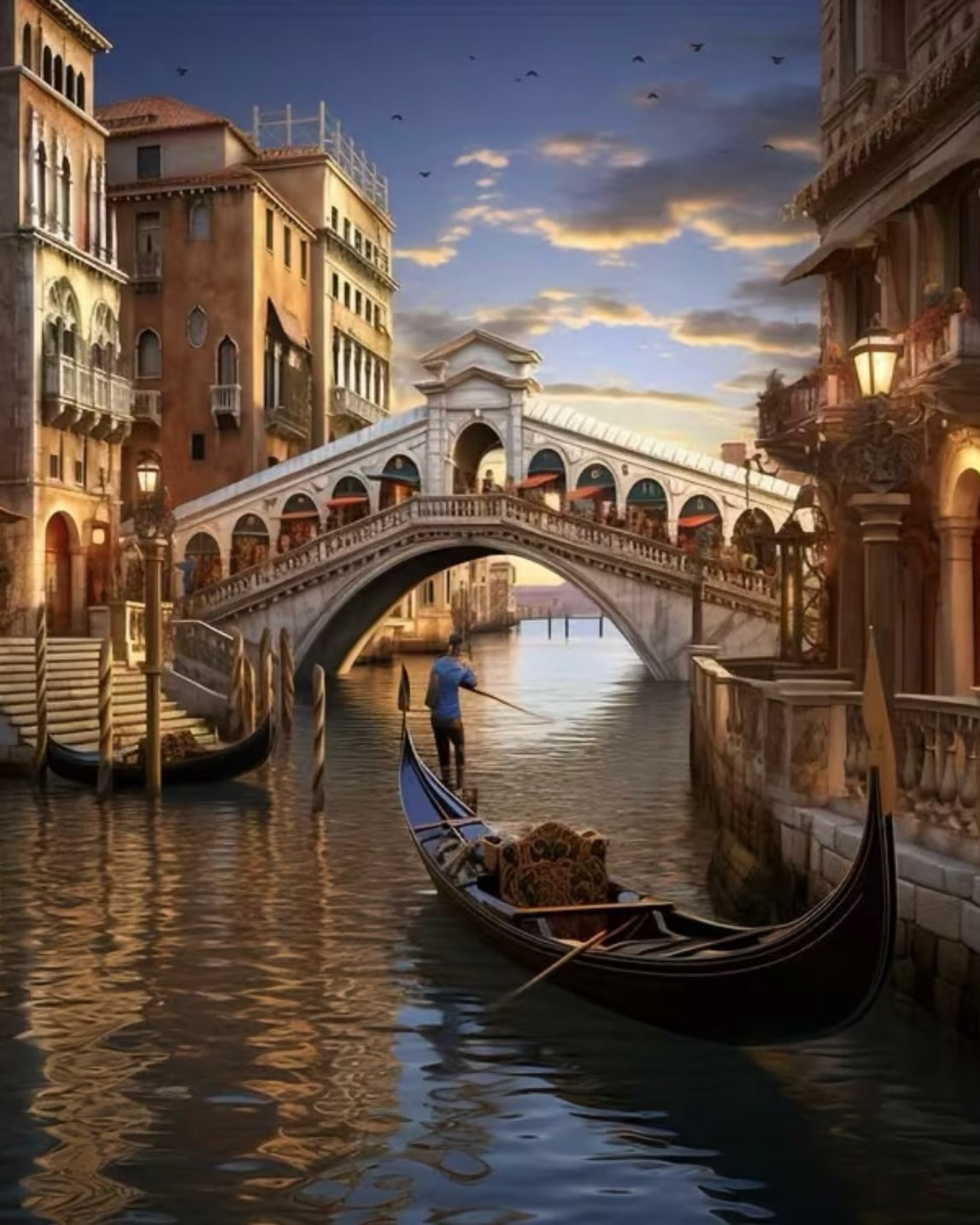 The Rialto at Dusk, framed paint-by-numbers canvas