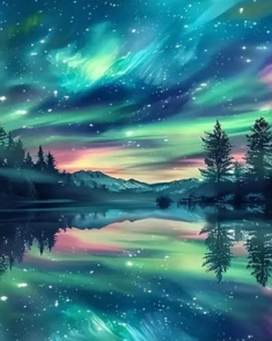 The Long Aurora, framed paint-by-numbers canvas