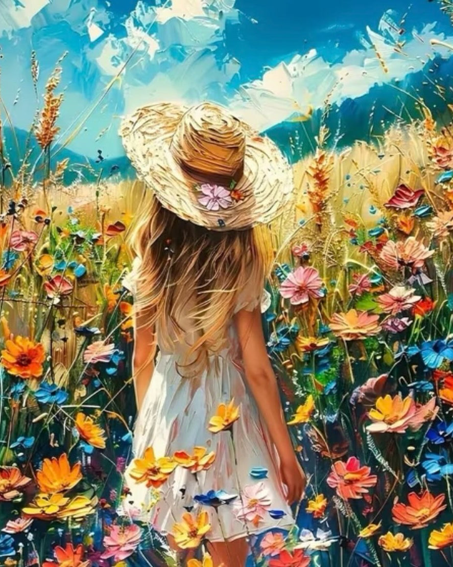 The Straw Hat Meadow, framed paint-by-numbers canvas