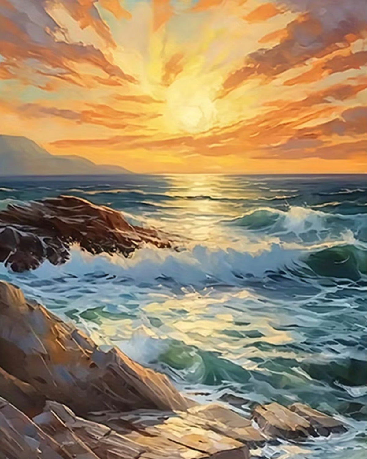Sunburst on the Rocks, framed paint-by-numbers canvas