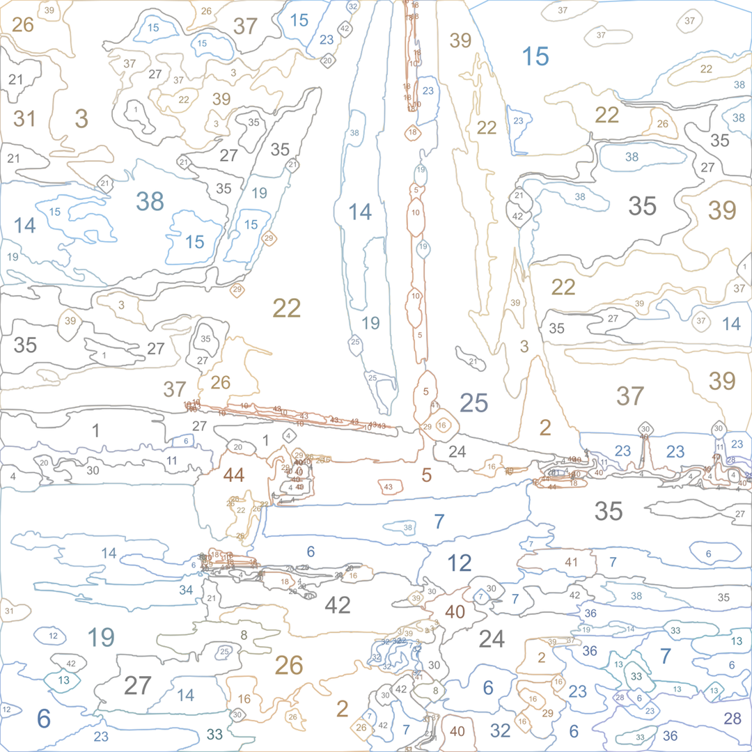 Numbered canvas outline — Sailboat on Calm Sea