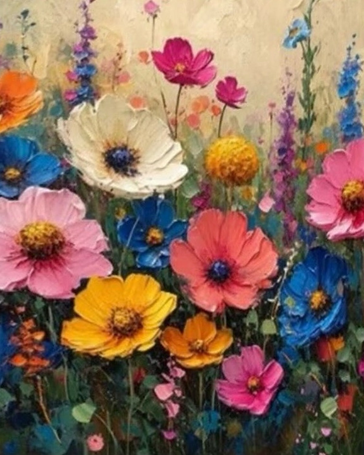 Cosmos on Cream, framed paint-by-numbers canvas