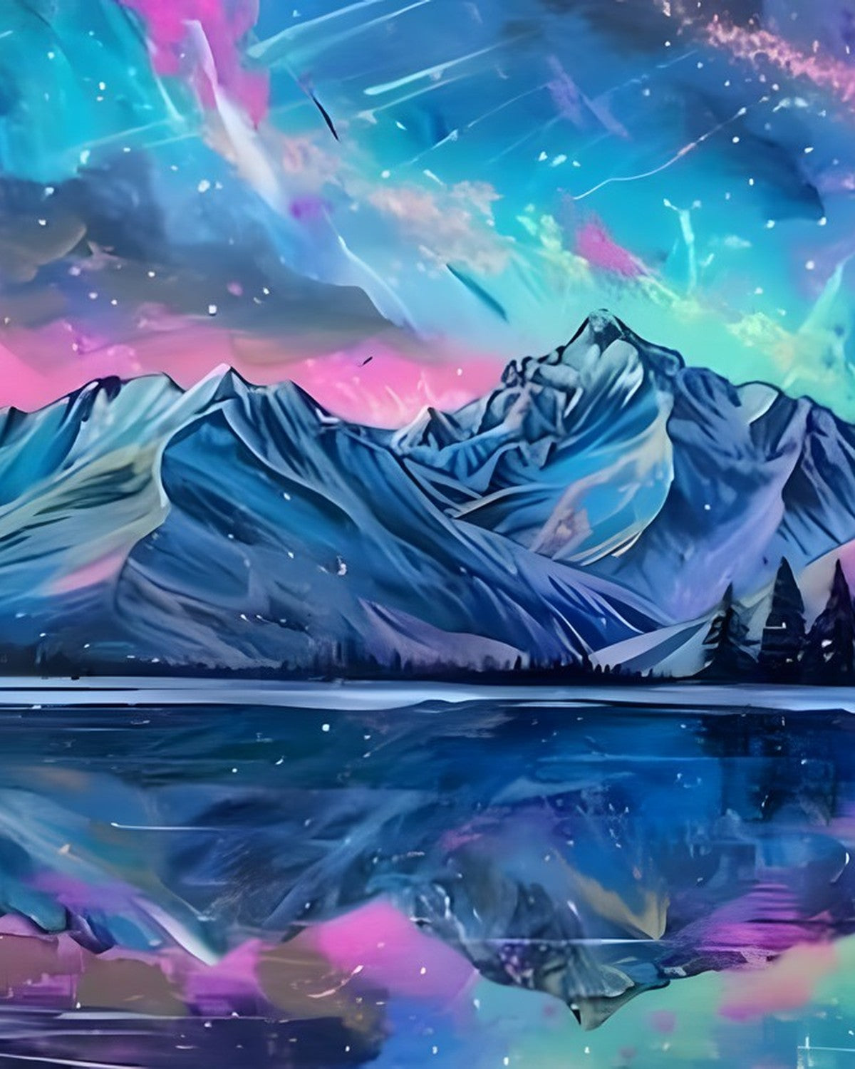 Aurora Over the Lake, framed paint-by-numbers canvas