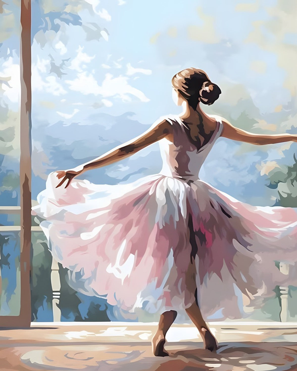 Ballerina at the Window, framed paint-by-numbers canvas