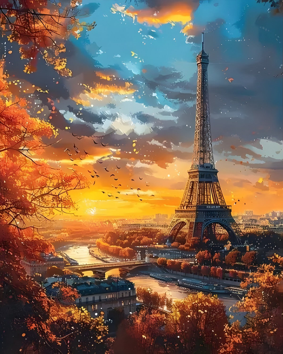 Eiffel at Dusk, framed paint-by-numbers canvas