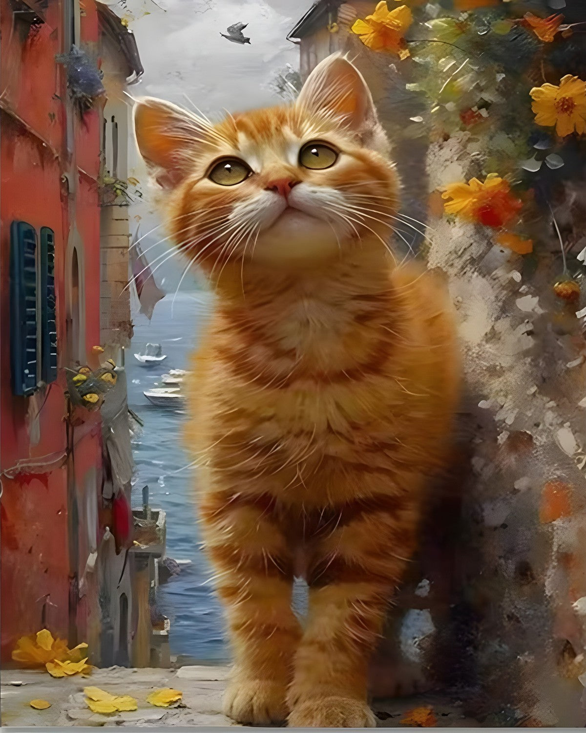 The Harbor Cat, framed paint-by-numbers canvas