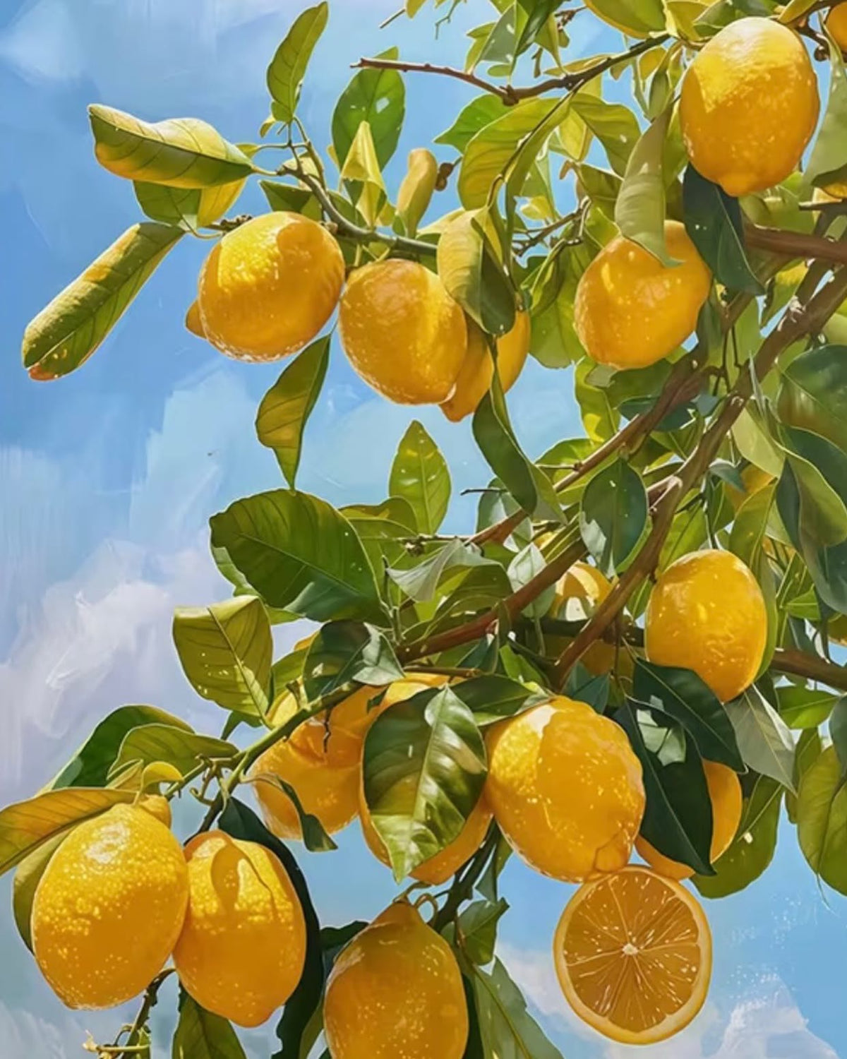 Lemon Tree Branches, framed paint-by-numbers canvas