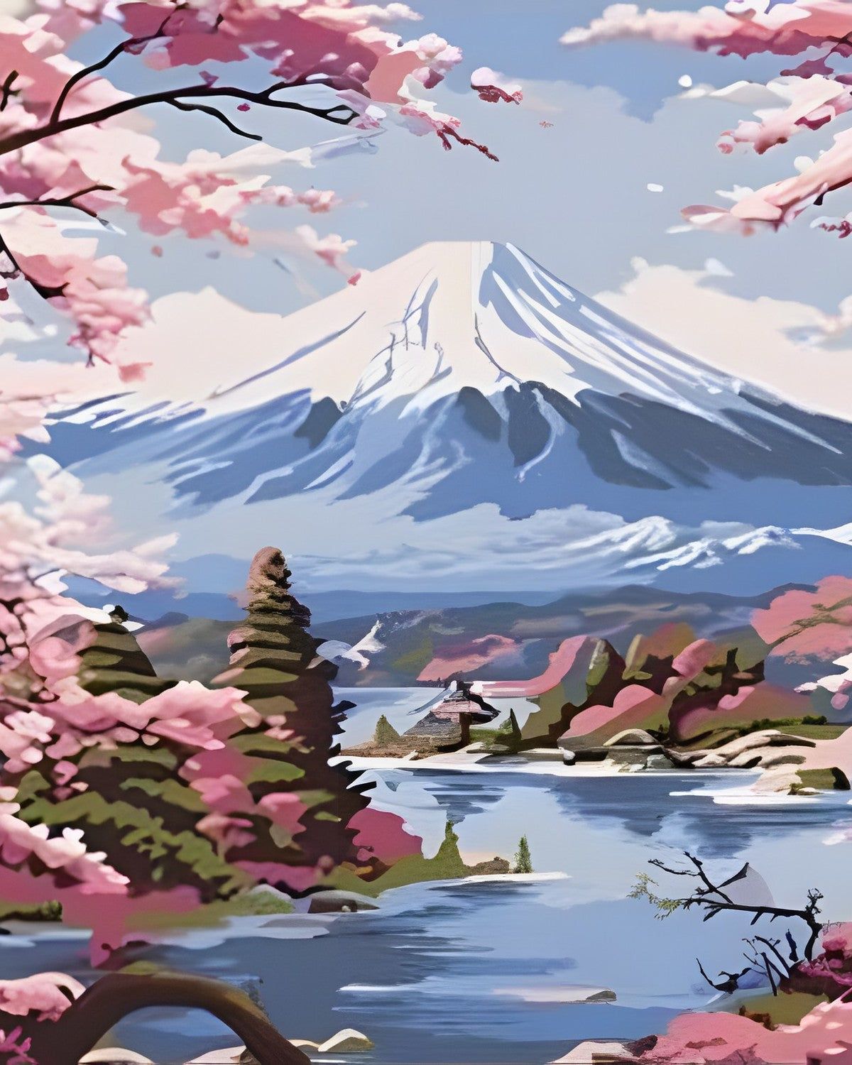 Fuji in Blossom, framed paint-by-numbers canvas
