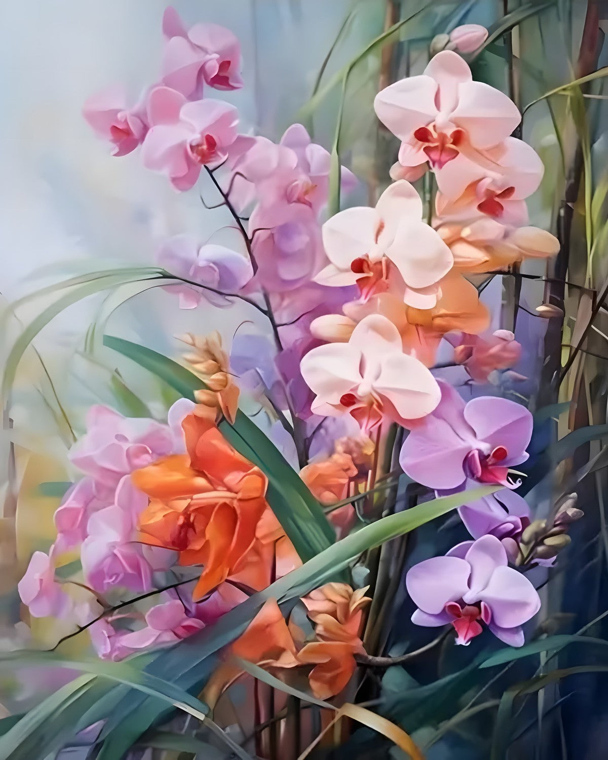 The Orchids, framed paint-by-numbers canvas