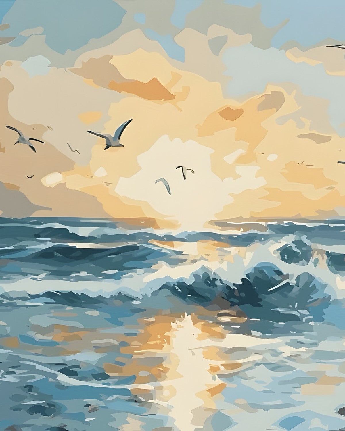 Seagulls at Sea, framed paint-by-numbers canvas