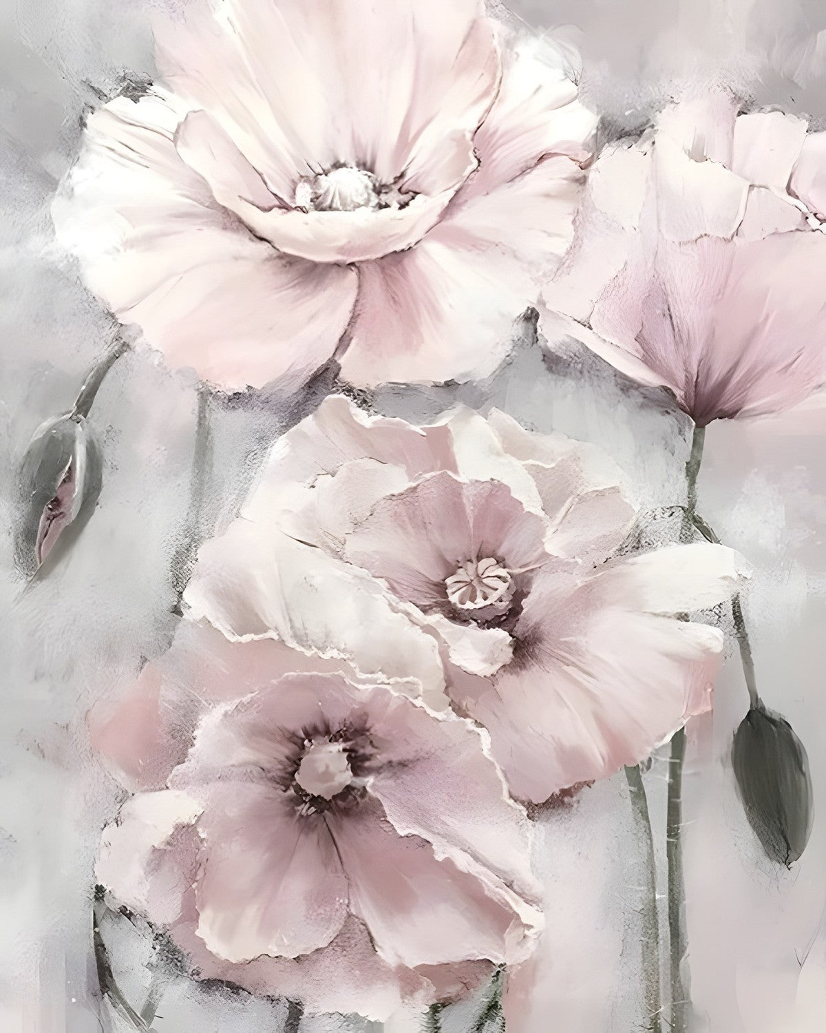 Pink Poppies, framed paint-by-numbers canvas