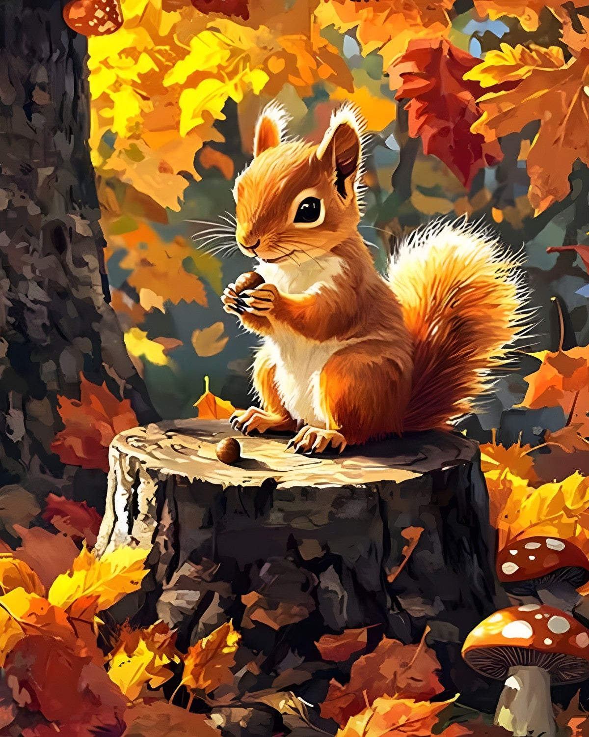 The Autumn Squirrel, framed paint-by-numbers canvas