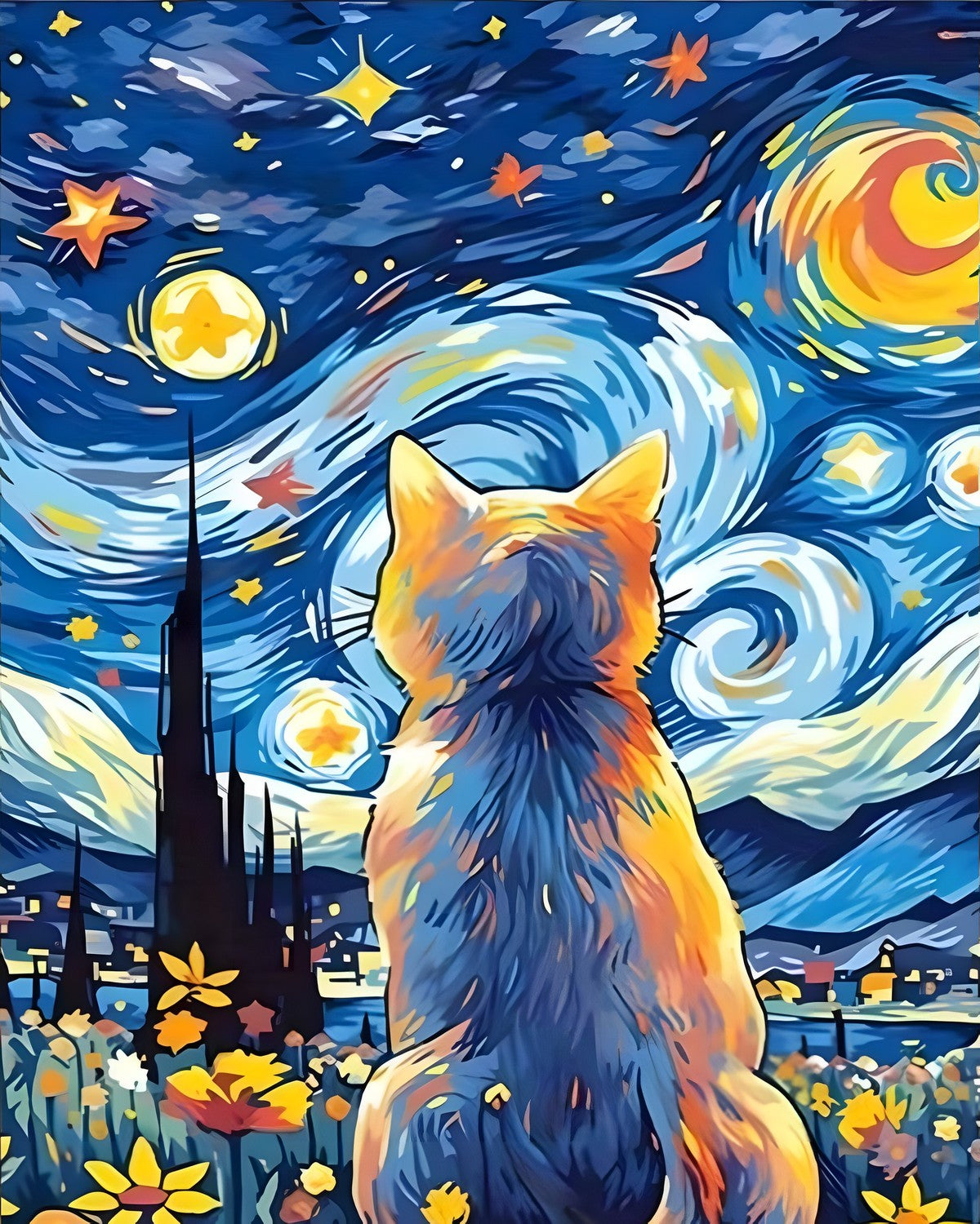 The Starry Cat, framed paint-by-numbers canvas