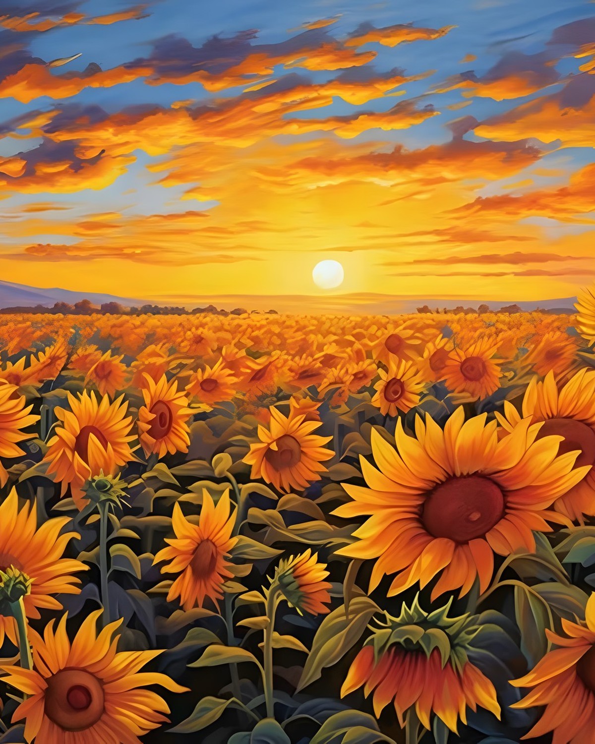 Sunflowers at Dusk, framed paint-by-numbers canvas