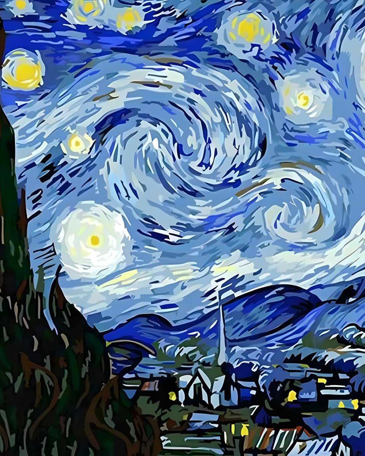 The Starry Night, after Van Gogh, framed paint-by-numbers canvas