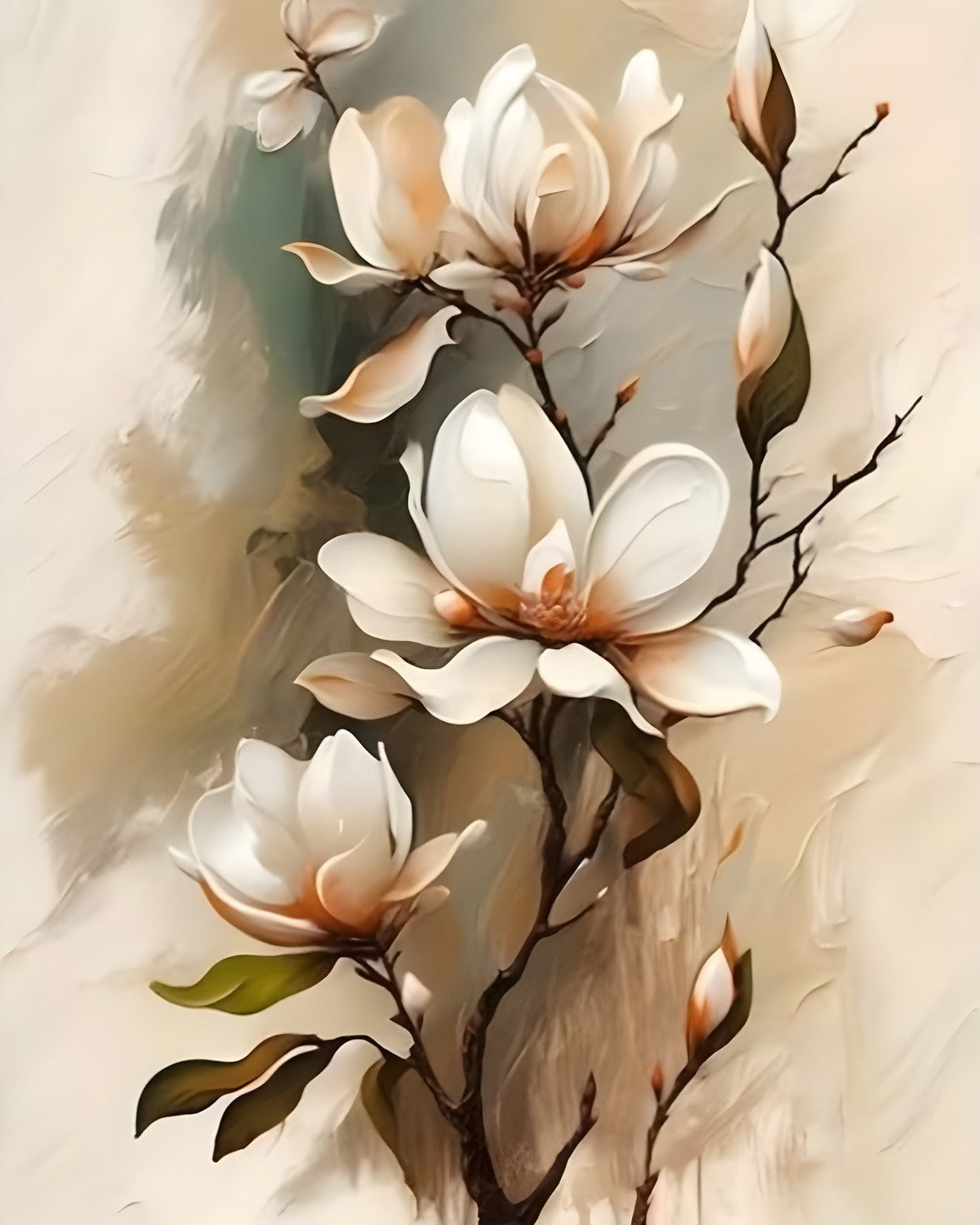 White Magnolia, framed paint-by-numbers canvas