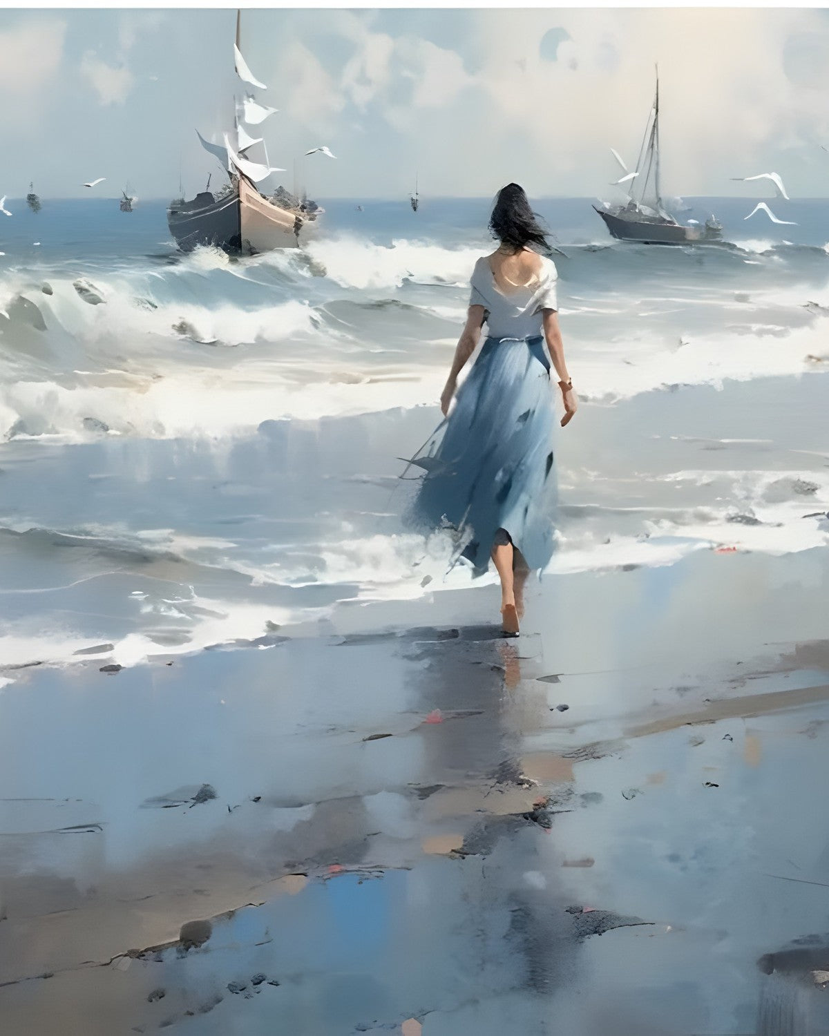 Shorewalk, framed paint-by-numbers canvas