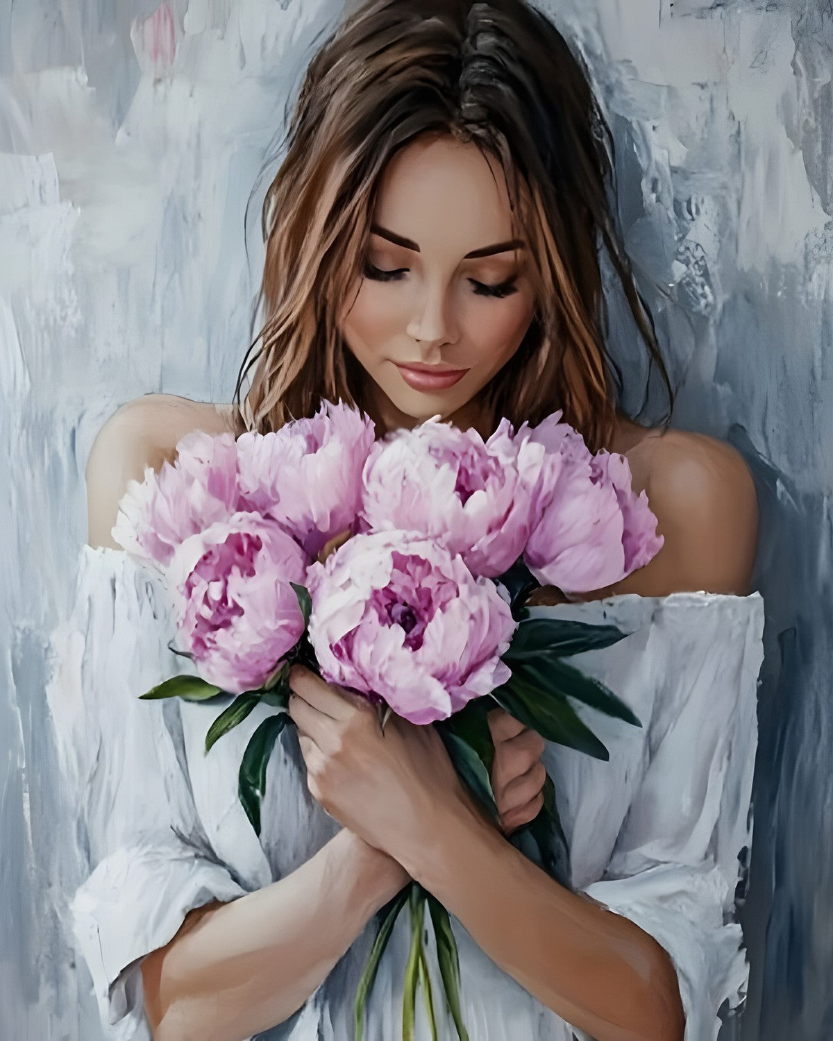Her Peonies, framed paint-by-numbers canvas