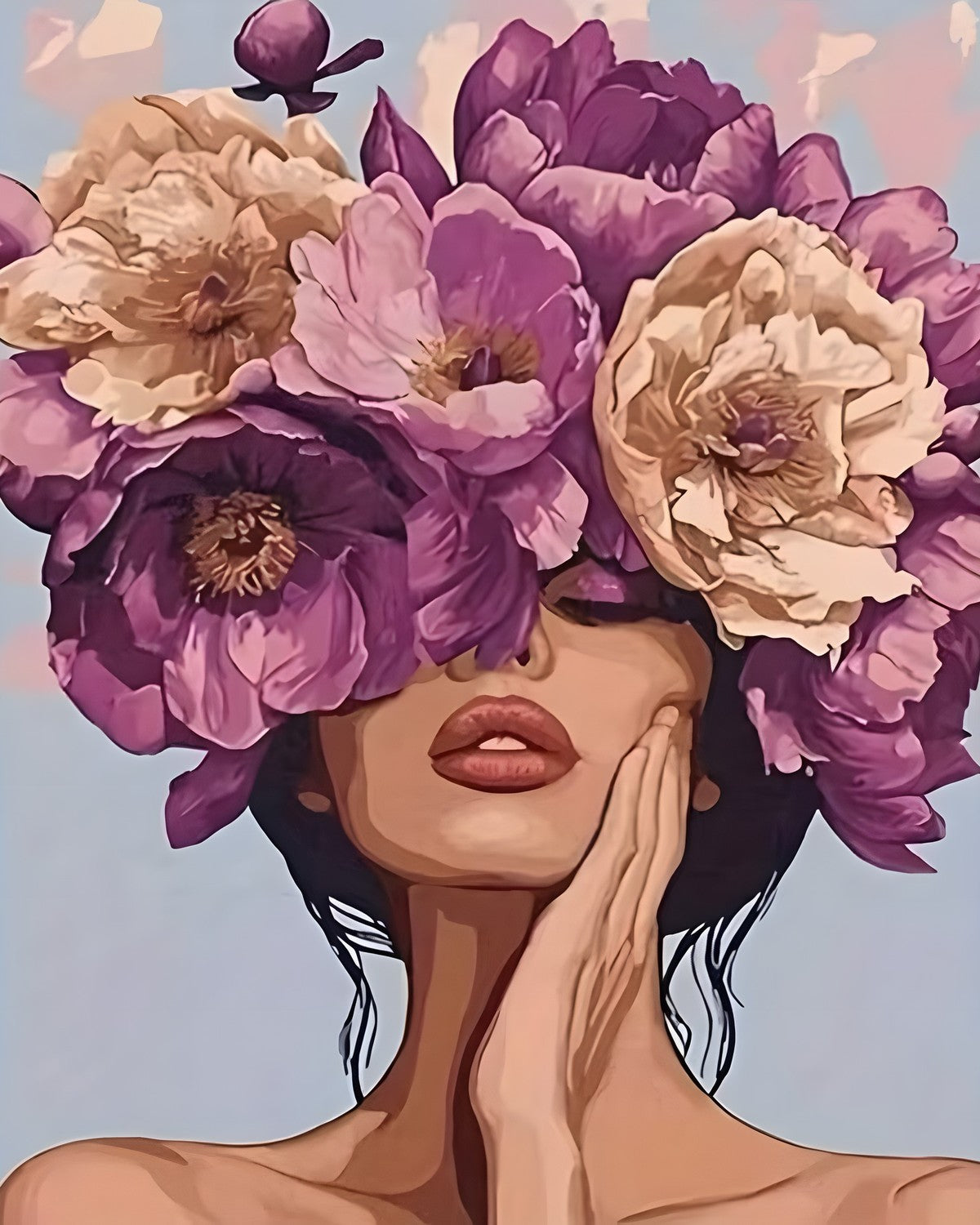 The Peony Crown, framed paint-by-numbers canvas