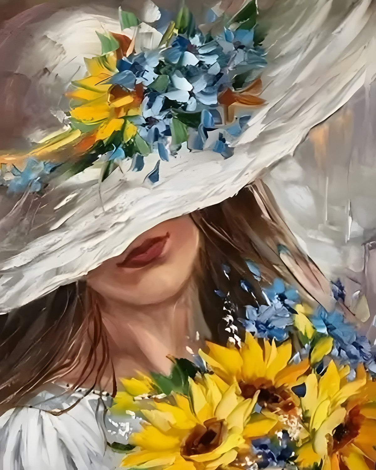 The Sunflower Hat, framed paint-by-numbers canvas