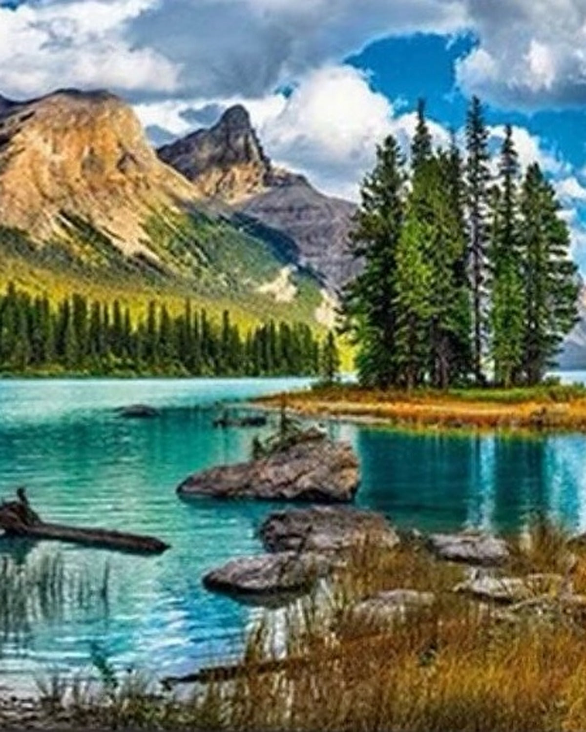The Emerald Lake, framed paint-by-numbers canvas