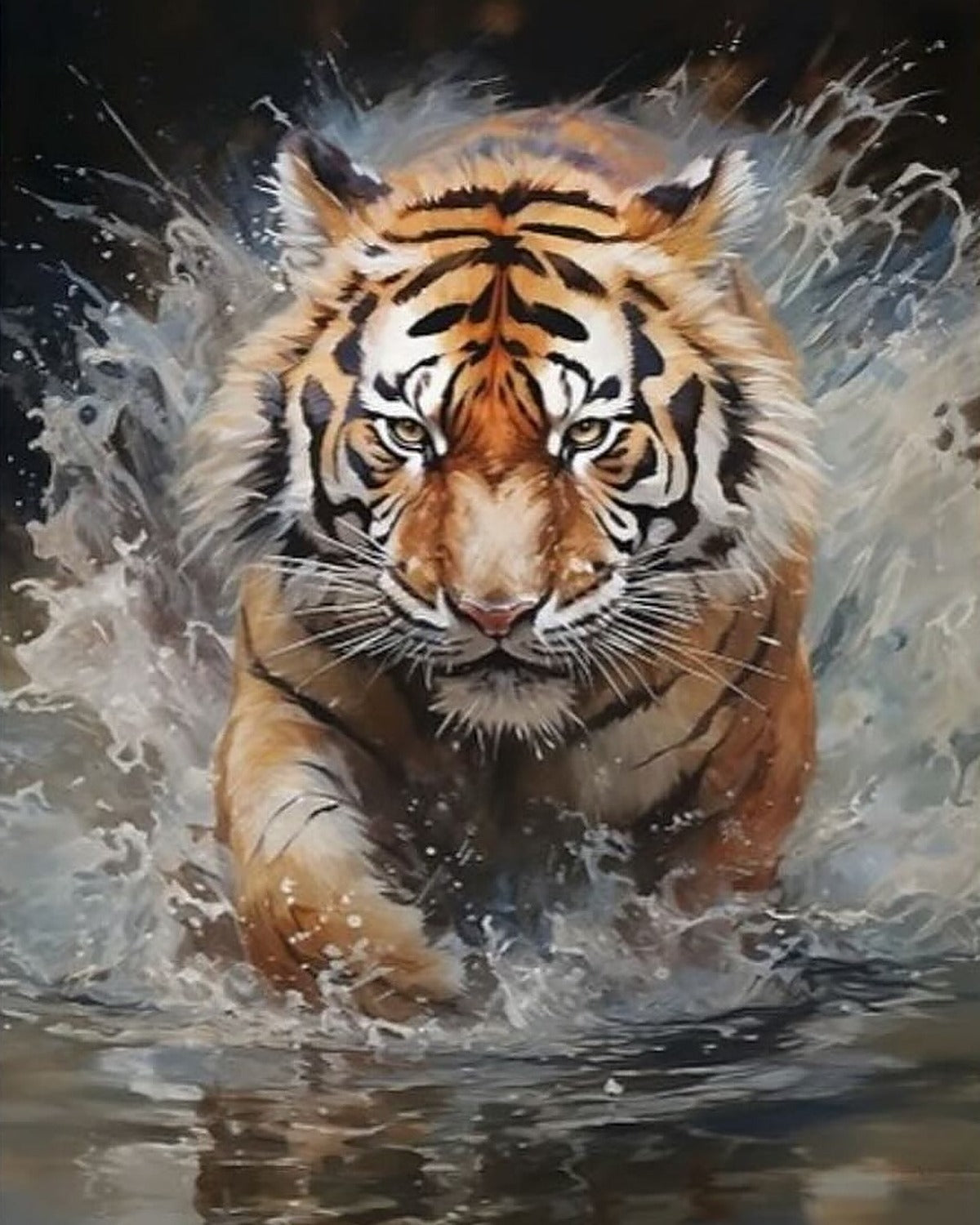 Tiger in the Shallows, framed paint-by-numbers canvas